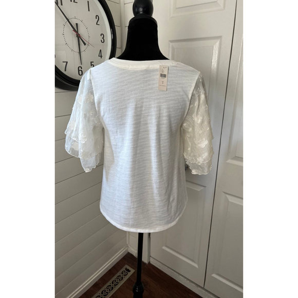 New Anthropologie Lace Ruffled Sleeve T-Shirt S - Picture 4 of 8